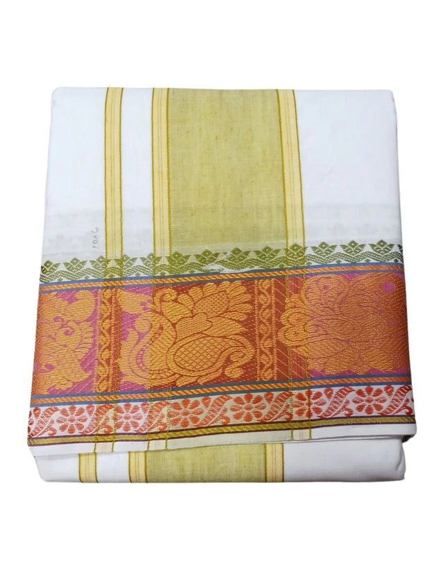 Men Pure Cotton Jacquard White Panchakacham Dhoti- 10x6