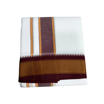 MEN PURE COTTON 10KANN KORVAI BORDER PANCHAKACHAM DHOTI - 9X5