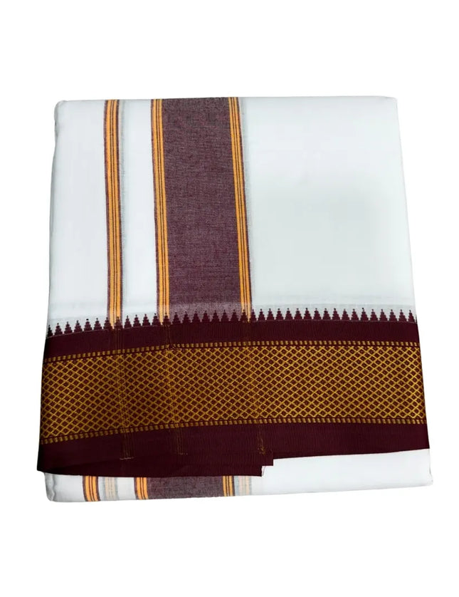 MEN PURE COTTON 10KANN KORVAI BORDER PANCHAKACHAM DHOTI - 9X5