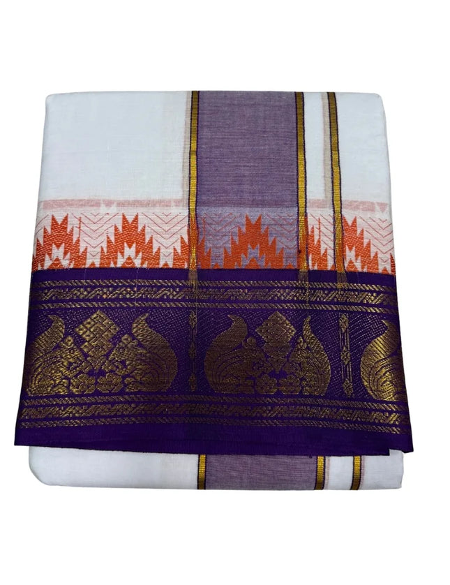 Men Pure Cotton 5 Inch Tower Jaquard Panchakacham Dhoti-9x5