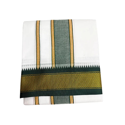 MEN PURE COTTON 10KANN KORVAI BORDER PANCHAKACHAM DHOTI - 9X5