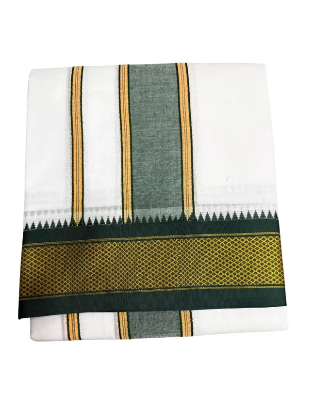 MEN PURE COTTON 10KANN KORVAI BORDER PANCHAKACHAM DHOTI - 9X5