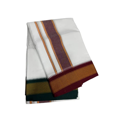 MEN PURE COTTON 10KANN KORVAI BORDER PANCHAKACHAM DHOTI - 9X5