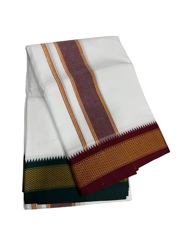 MEN PURE COTTON 10KANN KORVAI BORDER PANCHAKACHAM DHOTI - 9X5