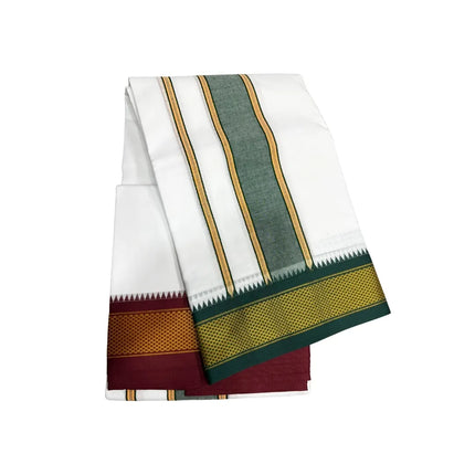 MEN PURE COTTON 10KANN KORVAI BORDER PANCHAKACHAM DHOTI - 9X5