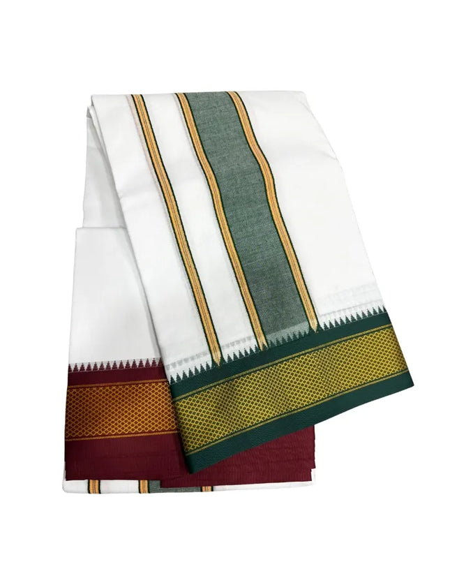 MEN PURE COTTON 10KANN KORVAI BORDER PANCHAKACHAM DHOTI - 9X5
