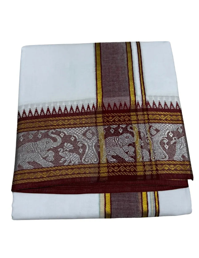 Men Pure Cotton Sartien Jaquard Panchakacham Dhoti-9x5