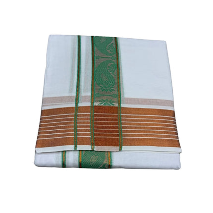 MEN PURE COTTON FANCY JARI BORDER EMBOSE MUNDI PANCHAKACHAM DHOTI - 9X5