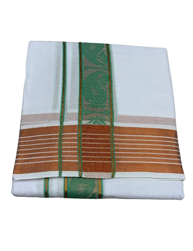MEN PURE COTTON FANCY JARI BORDER EMBOSE MUNDI PANCHAKACHAM DHOTI - 9X5