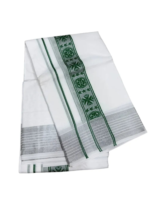 MEN PURE COTTON FANCY JARI BORDER EMBOSE MUNDI PANCHAKACHAM DHOTI - 9X5