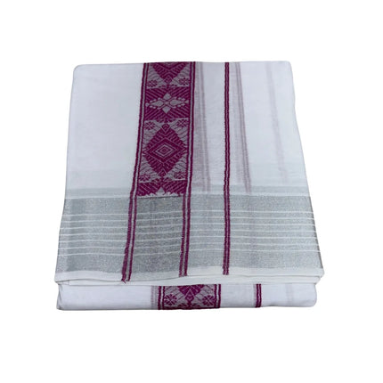 MEN PURE COTTON FANCY JARI BORDER EMBOSE MUNDI PANCHAKACHAM DHOTI - 9X5