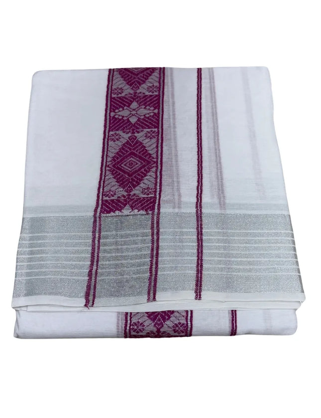 MEN PURE COTTON FANCY JARI BORDER EMBOSE MUNDI PANCHAKACHAM DHOTI - 9X5