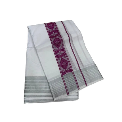 MEN PURE COTTON FANCY JARI BORDER EMBOSE MUNDI PANCHAKACHAM DHOTI - 9X5