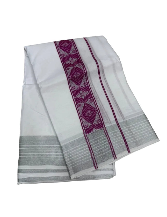 MEN PURE COTTON FANCY JARI BORDER EMBOSE MUNDI PANCHAKACHAM DHOTI - 9X5