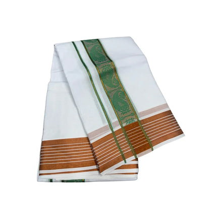 MEN PURE COTTON FANCY JARI BORDER EMBOSE MUNDI PANCHAKACHAM DHOTI - 9X5