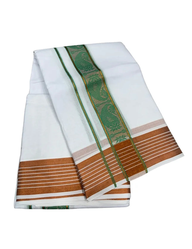 MEN PURE COTTON FANCY JARI BORDER EMBOSE MUNDI PANCHAKACHAM DHOTI - 9X5