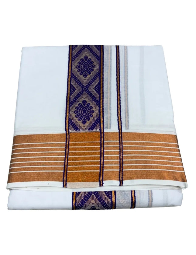 MEN PURE COTTON FANCY JARI BORDER EMBOSE MUNDI PANCHAKACHAM DHOTI - 9X5