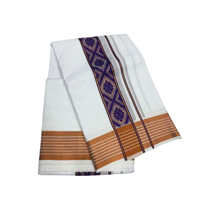 MEN PURE COTTON FANCY JARI BORDER EMBOSE MUNDI PANCHAKACHAM DHOTI - 9X5