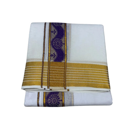 MEN PURE COTTON FANCY JARI BORDER EMBOSE MUNDI PANCHAKACHAM DHOTI - 9X5