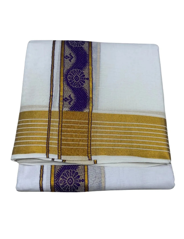 MEN PURE COTTON FANCY JARI BORDER EMBOSE MUNDI PANCHAKACHAM DHOTI - 9X5