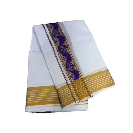 MEN PURE COTTON FANCY JARI BORDER EMBOSE MUNDI PANCHAKACHAM DHOTI - 9X5