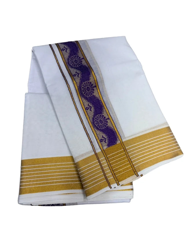 MEN PURE COTTON FANCY JARI BORDER EMBOSE MUNDI PANCHAKACHAM DHOTI - 9X5