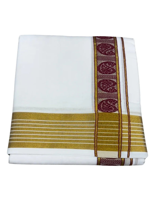 MEN PURE COTTON FANCY JARI BORDER EMBOSE MUNDI PANCHAKACHAM DHOTI - 9X5