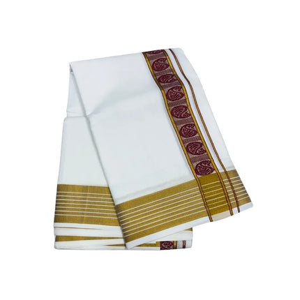 MEN PURE COTTON FANCY JARI BORDER EMBOSE MUNDI PANCHAKACHAM DHOTI - 9X5