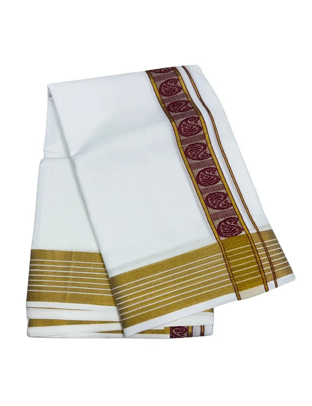 MEN PURE COTTON FANCY JARI BORDER EMBOSE MUNDI PANCHAKACHAM DHOTI - 9X5