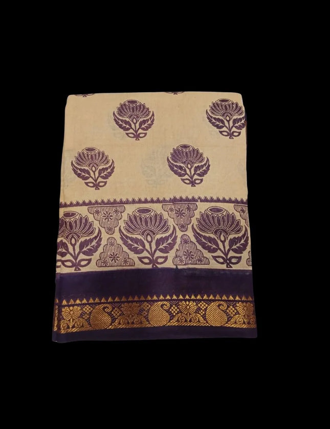 Madurai Butta With Contrast Jari Cotton 9 Yards Sarees