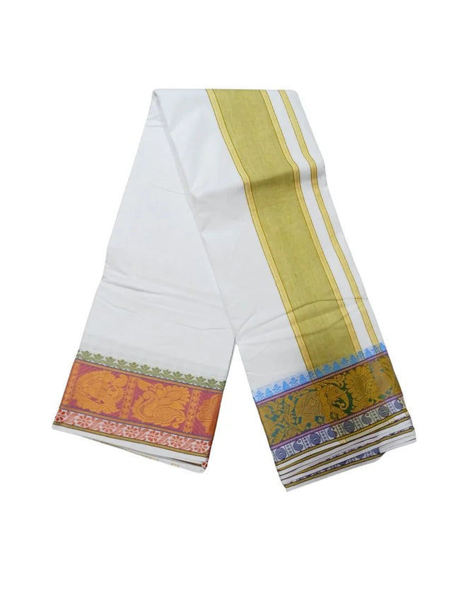Men Pure Cotton Jacquard White Panchakacham Dhoti- 10x6