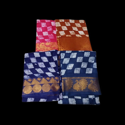 MADURAI MUL MUL MOODABANI CHECKS DESIGN JAQUARD BORDER 9 YARDS SAREES