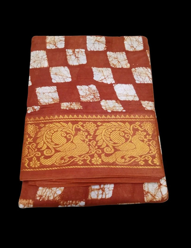 MADURAI MUL MUL MOODABANI CHECKS DESIGN JAQUARD BORDER 9 YARDS SAREES