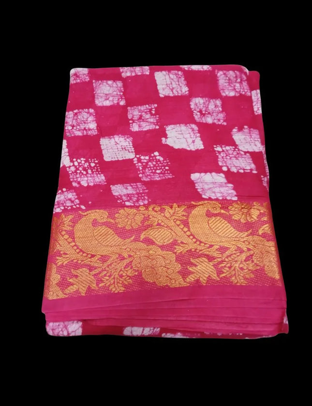 MADURAI MUL MUL MOODABANI CHECKS DESIGN JAQUARD BORDER 9 YARDS SAREES