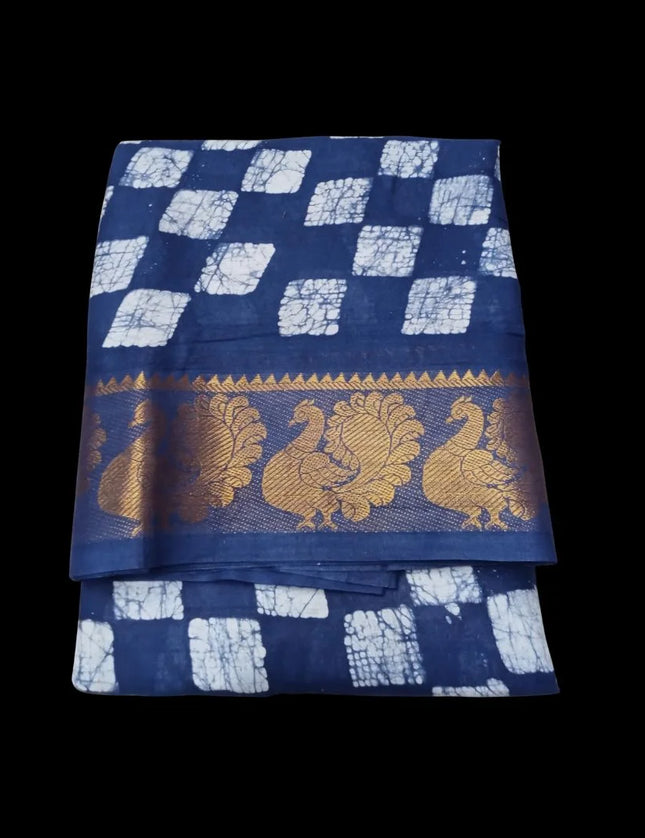 MADURAI MUL MUL MOODABANI CHECKS DESIGN JAQUARD BORDER 9 YARDS SAREES
