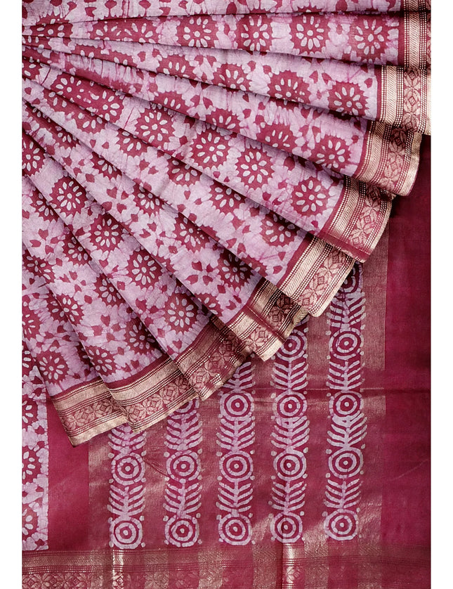 Bagalpuri Crack Batick with Jari border Saree 9 Yards