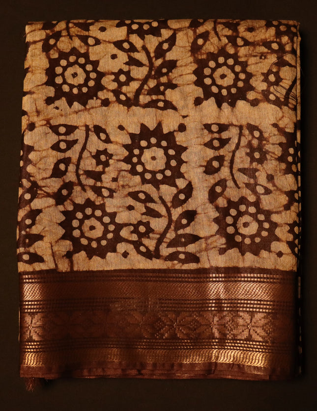 Bagalpuri Crack Batick with Jari border Saree 9 Yards