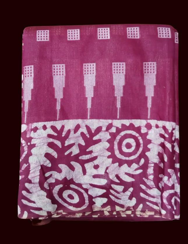 Bagalpuri Crack Batik with Mist Print Border 9 Yards Saree