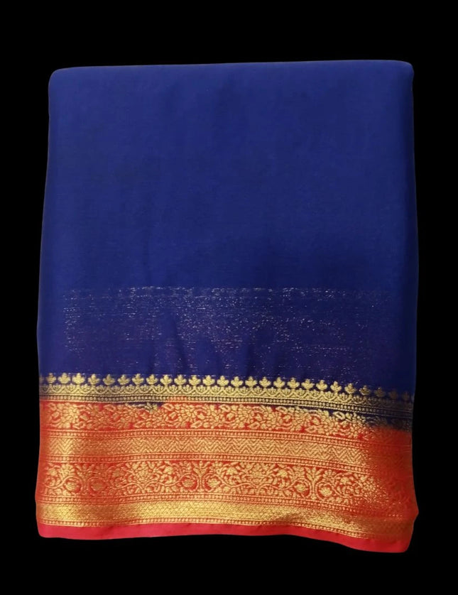 Crepe Fancy Contrast  Border 9 Yards Saree