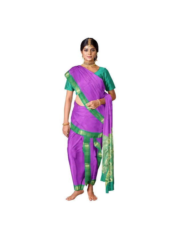 KARISHMA SEMI SILK KORVAI BORDER SELF CHECKS RICH PALLU 9 YARDS SAREES