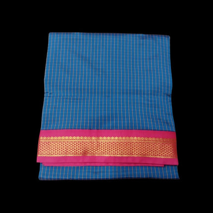 KARISHMA SEMI SILK KORVAI BORDER SELF CHECKS RICH PALLU 9 YARDS SAREES