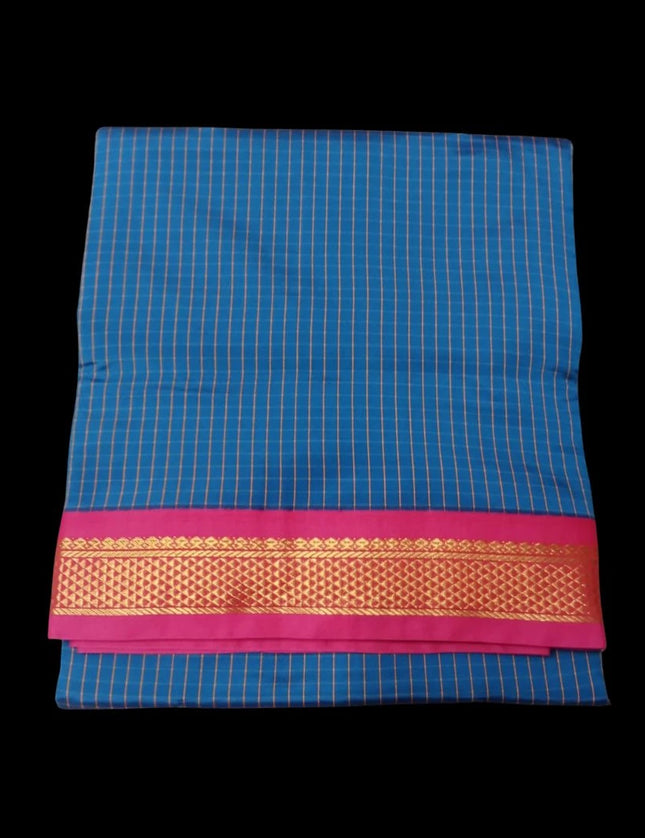 KARISHMA SEMI SILK KORVAI BORDER SELF CHECKS RICH PALLU 9 YARDS SAREES