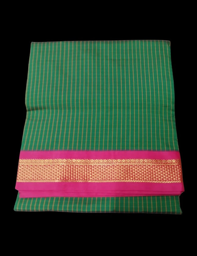 KARISHMA SEMI SILK KORVAI BORDER SELF CHECKS RICH PALLU 9 YARDS SAREES
