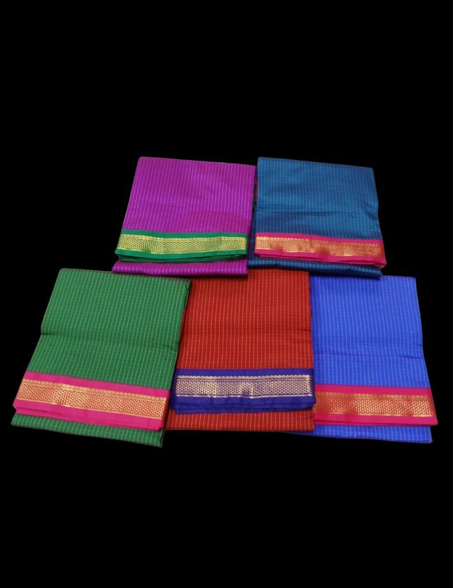 KARISHMA SEMI SILK KORVAI BORDER SELF CHECKS RICH PALLU 9 YARDS SAREES