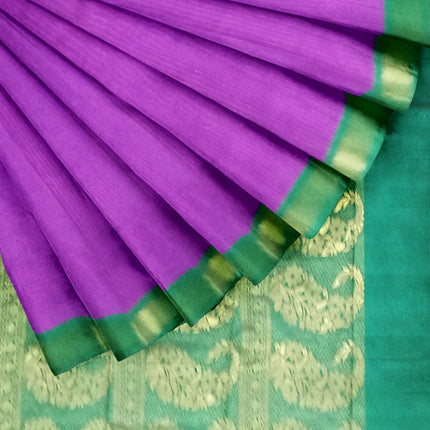 KARISHMA SEMI SILK KORVAI BORDER SELF CHECKS RICH PALLU 9 YARDS SAREES