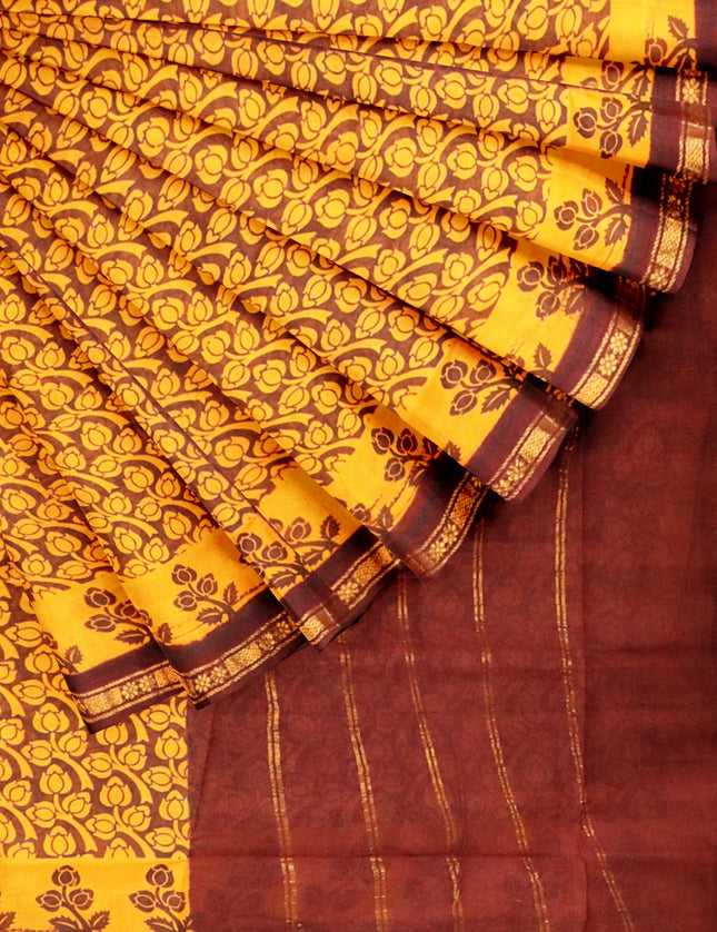 Madurai KT Reverse Printed 9 Yards Sarees