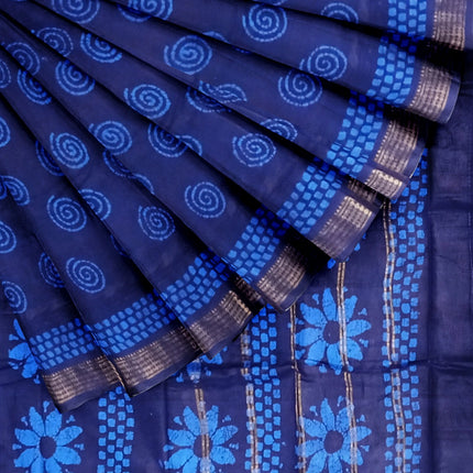 MADURAI MUL MUL COTTON BATIK WAX PRINTS JARI BORDER 9 YARDS SAREES