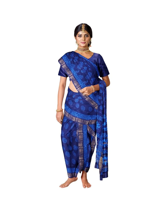 MADURAI MUL MUL COTTON BATIK WAX PRINTS JARI BORDER 9 YARDS SAREES