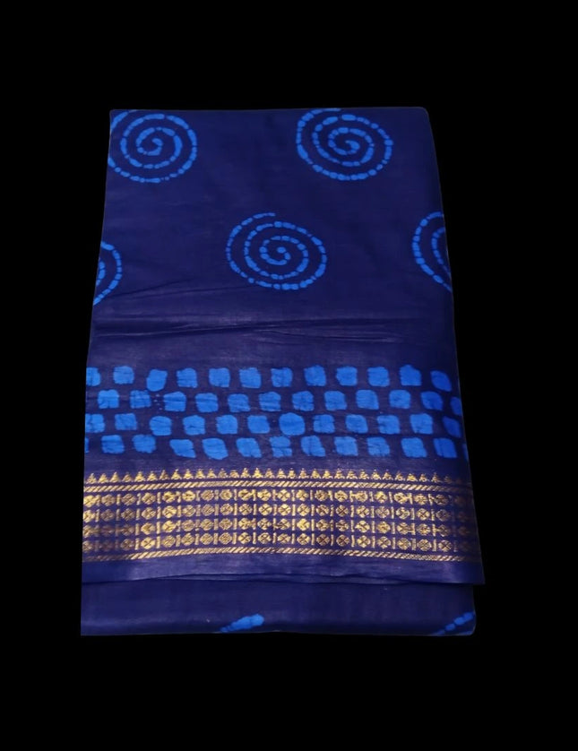MADURAI MUL MUL COTTON BATIK WAX PRINTS JARI BORDER 9 YARDS SAREES