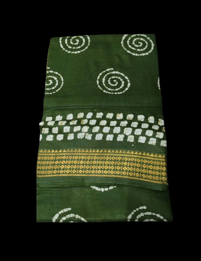 MADURAI MUL MUL COTTON BATIK WAX PRINTS JARI BORDER 9 YARDS SAREES